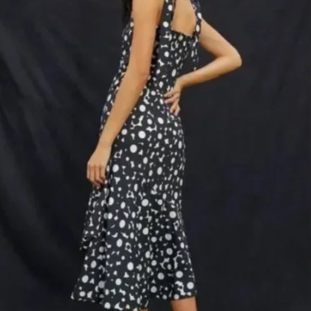 Anthopologie Hutch Flounced Shoulder-Tie Midi Dress Black & White XL - Picture 4 of 6